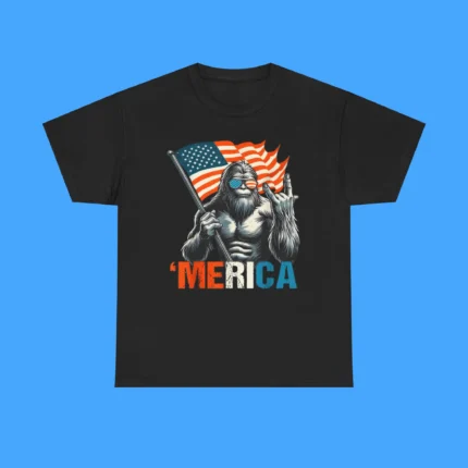 Bigfoot Merica Rock American Flag Patriotic 4th Of July Shirt